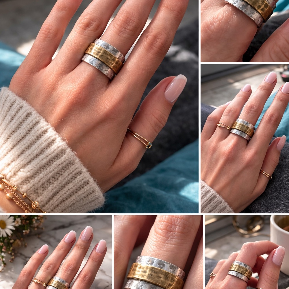 Elegant Gold and Silver Hammered Ring